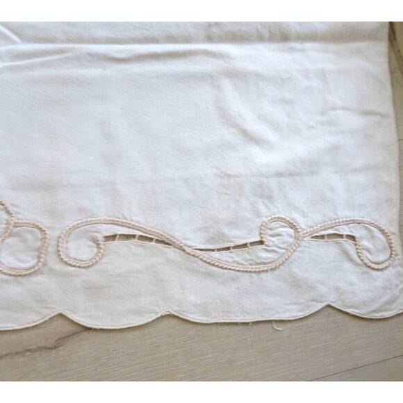 Vintage 90s Battenburg Lace Embroidered Curtain Valance 20" x 60" Beige Cotton - Picture 14 of 14